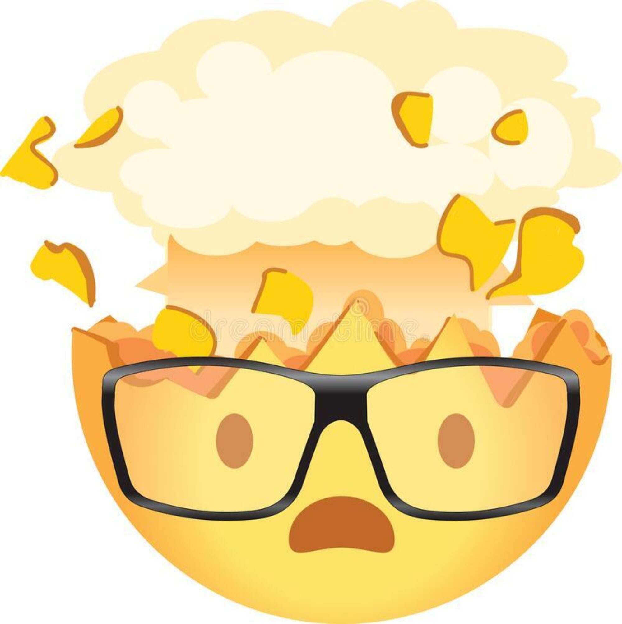 Shocked emoji wearing glasses exploding head nerd emoticon yellow face open mouth top its shape brain like 181735892